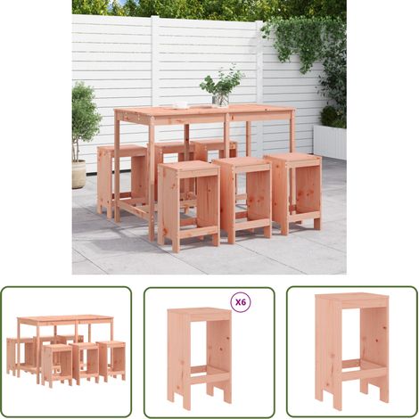 The Living Store 7-tlg. Gartenbar-Set Massivholz Douglasie - Gartentisch - Bartisch - Gartenmöbel - Outdoor Möbel - Holzmöbel (1/5)