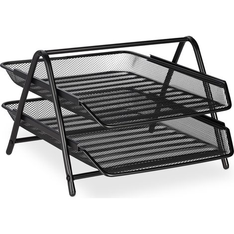 Elegante portadocumenti da scrivania a 2 livelli, 30 x 25 x 20 cm, design moderno in metallo grigio, 130012628