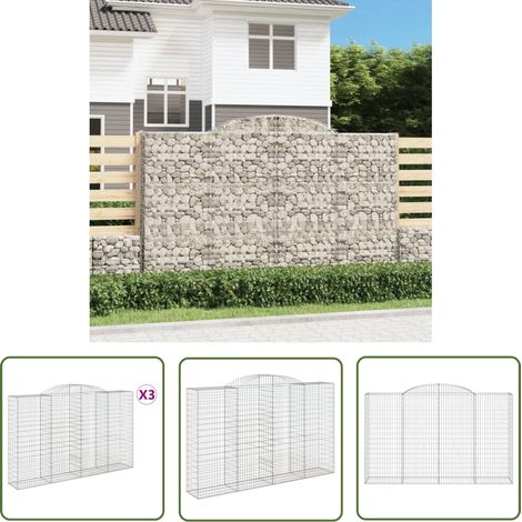The Living Store Gabionen mit Hochbogen 3 Stk. 300x50x180/200cm Verzinktes Eisen - Gabionen - Gartendeko - Gartenzubehör - Zaun - Sichtschutz (1/5)