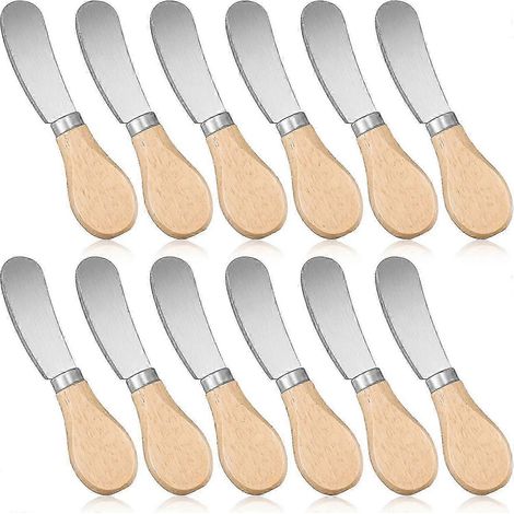 Lot de 12 couteaux à tartiner à fromage et beurre en acier inoxydable avec manche en bambou (1/5)