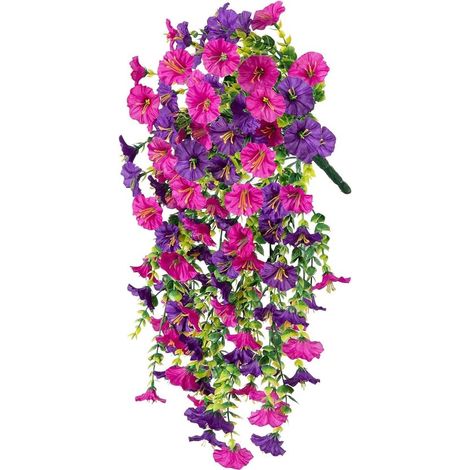 2 fiori artificiali pendenti, fiori artificiali, piante artificiali ricadenti, petunie artificiali, petunie pendenti, fiori artificiali per esterni, interni, decorazione del balcone, matrimoni (1/5)