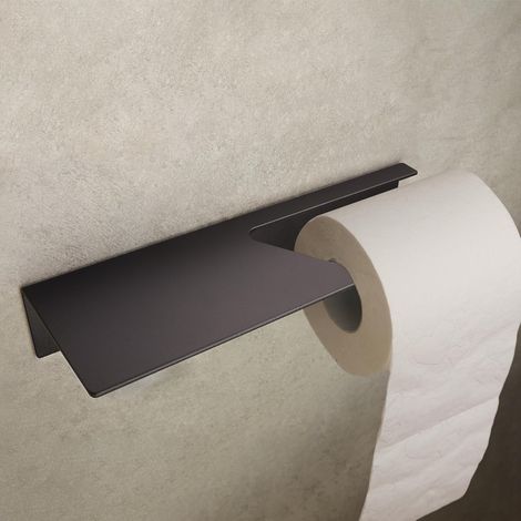 Porte-papier toilette mural autocollant, sans perçage, multifonction, noir mat, 28 x 12,5 x 3,5 cm (1/5)