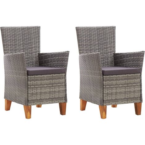 Gartenstühle 2 Stk. mit Auflagen Poly Rattan Grau