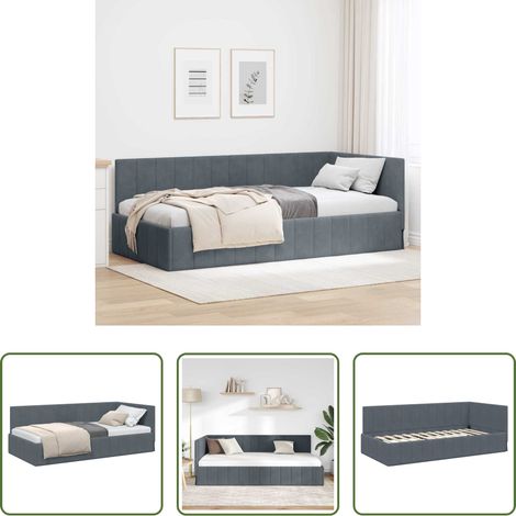 vidaXL Ecksofa - Eckbettgestell mit Kopfteil Dunkelgrau 90 cm x 200 cm Samt (1/5)