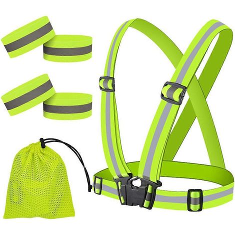 Bandes réfléchissantes haute visibilité pour gilet, poignets, bras, chevilles et jambes  sangles de sécurité réfléchissantes pour la course et le cyclisme nocturnes – Vert (1/5)