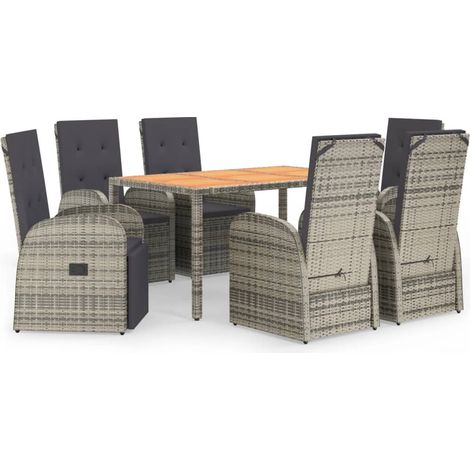 Maison Exclusive - 7-tlg. Garten-Essgruppe mit Kissen Grau Poly R