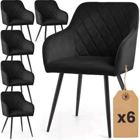 Lot de 6 Chaises en velours matelassées en losanges VELTO Noir pieds noirs (1/5)