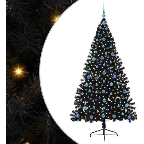 Künstlicher vorbeleuchteter Weihnachtsbaum Schwarz 210 cm PVC vidaXL