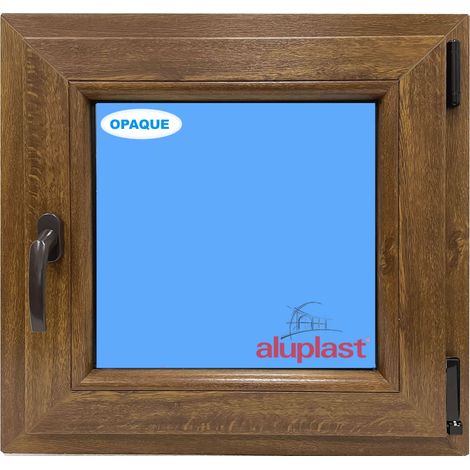 Eco-Blu – Fenêtre PVC H600 mm X L600 mm – Chêne doré – Oscillo-battante – Verre dépoli – Isolation thermique Uf 1.3 W/m²k