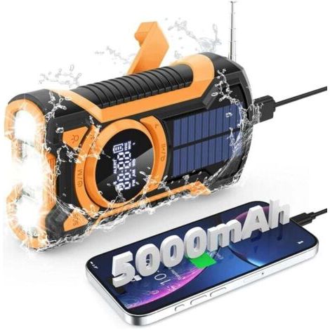 Radio Portable Rechargeable, Radio Dynamo avec Lampe de Poche LED,AM/FM Radio Manivelle Solaire, Radio a Pile Survie SOS Alarm/Lampe Poch/3W Haut-parleurs, Ourdoor, Emergency (1/4)