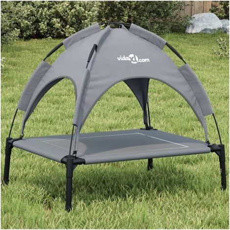 Panier pour chien avec auvent gris anthracite, tissu Oxford, structure en acier. (1/4)
