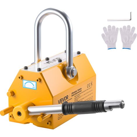 VEVOR Aimant de Levage Permanent Capacite de Traction 1000 kg, Porteur Magnetique en Neodyme N42, avec Poignee de Deverrouillage et Crochet en Acier, Outil pour Manutention Tole Pieces Metailliques