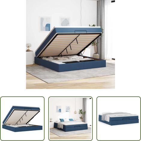 Sommeil confortable - Cadre de lit ottoman avec matelas bleu 180x200 cm tissu (1/5)