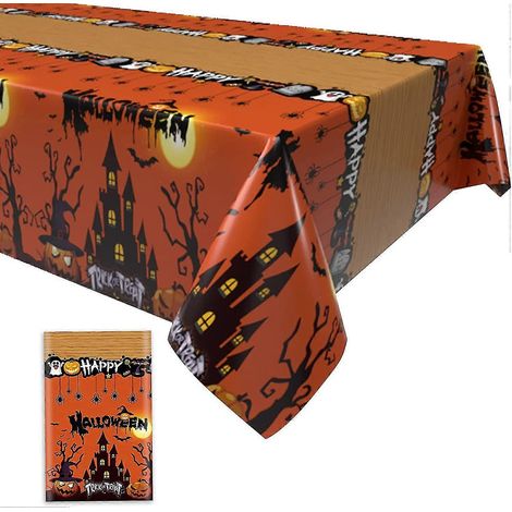 Mantel de Halloween, naranja, calabaza terrorífica, plástico, rectangular, para mesa de Halloween. (1/5)