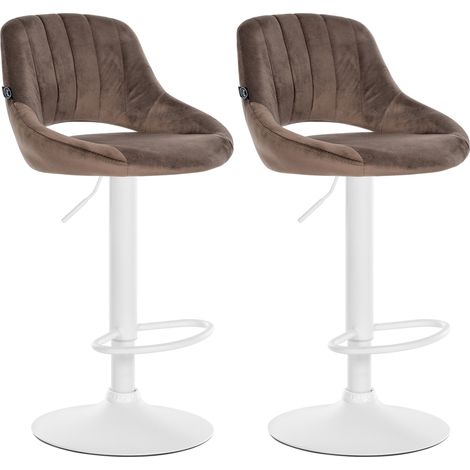 Set di 2 sgabelli da bar regolabili in velluto marrone con schienale traforato e base in metallo bianco 100005586