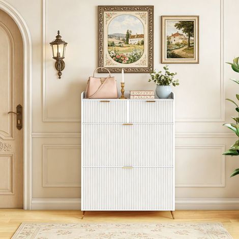 POCKETPOP Mueble para zapatos 2 cajones 4 estantes ajustables Blanco 80x24x110 cm