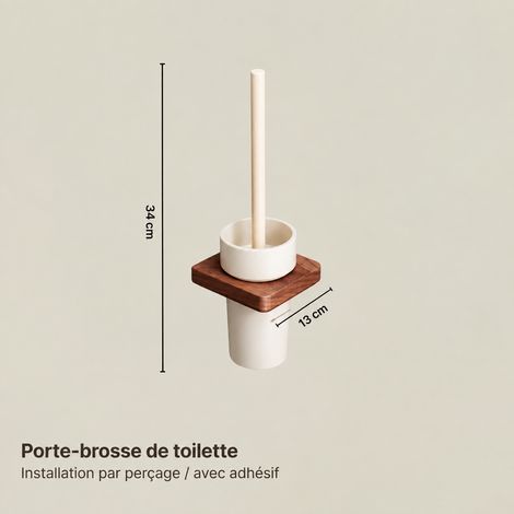 Brosse WC ronde en noyer noir d'Amérique du Nord pour salle de bain 31 × 15 × 13 cm 820 g – Livraison gratuite