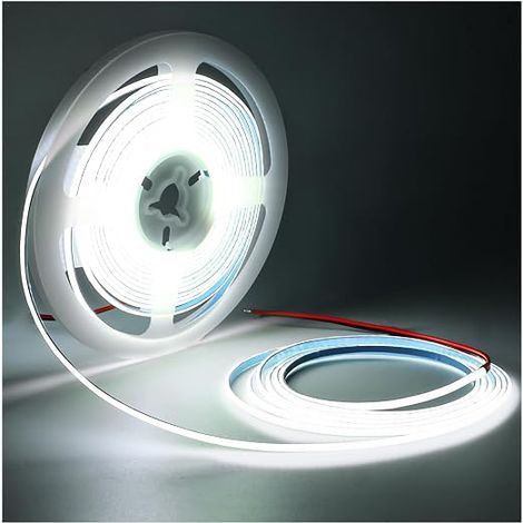 12V COB LED Strip 3mm Wide Ultra Thin 5M 384 LEDs/M Total 1920 LEDs 6000K Neon White Light for Party Counter Shelf Home Decoration (1/5)