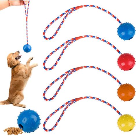 4 Pcs Balle avec Corde pour Chien, Balle Corde Caoutchouc Naturel Jouet Chien Ballon Corde, Balle pour Chien, Balle Chien Indestructible Corde pour Récupérer, Attraper, Lancer (1/5)