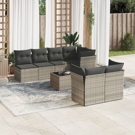 8-tlg. Garten-Sofagarnitur mit Kissen Hellgrau Poly Rattan vidaXL (1/3)