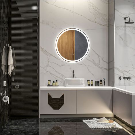 Specchio LED rotondo Ø60 cm antiappannamento con touch, memoria e cornice in alluminio OKWISH (1/5)