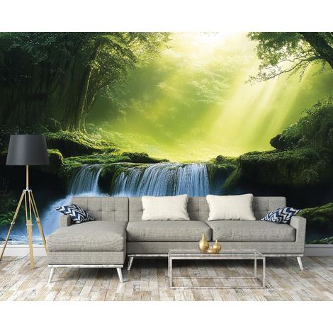 Fototapete Wasserfall Wald Landschaft 3D-Optik, für Wohnzimmer und Schlafzimmer, 150 x 105 cm – Komplettset inkl. Kleister & Anleitung (1/5)
