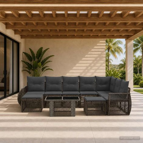 vidaXL Set Divano da Giardino 10 pz Grigio e Grigio Scuro polyrattan (1/5)