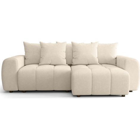 Canapé d'angle convertible réversible 4 places avec coffre de rangement en tissu chenille beige - Rivoli (1/5)