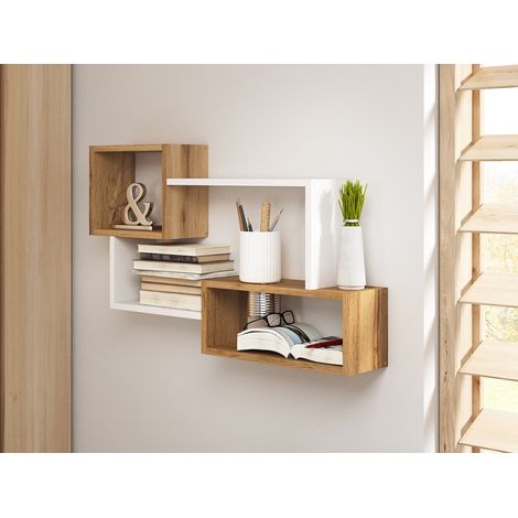 Bratex – Étagère murale scandinave 3 niveaux – Couleur béton et blanc – Dimensions 87x54x18 cm – Auto-assemblage facile avec instructions