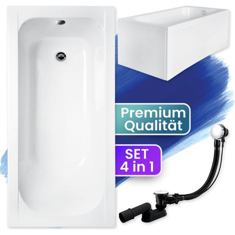 Badewanne Rechteck 150x70 mit AcrylSchürze, Ablaufgarnitur & Füßen GRATIS - Komplettset 4in1 Original Acryl Wanne Siphon - BADLAND CONTINEA (1/5)