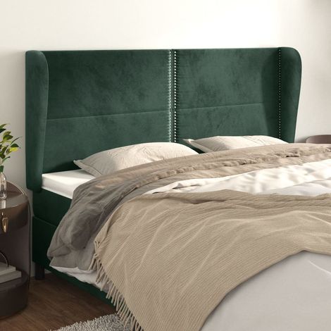 vidaXL Bett-Kopfteil - Kopfteil mit Ohren Dunkelgrün 183x23x118/128 cm Samt (1/5)