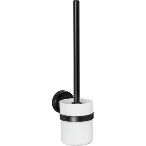 WENKO Static-Loc® Plus Set WC Pavia Nero, Portaspazzolino WC, Installazione senza forare, Nero, Acciaio nero, Polipropilene bianco, Plastica (ABS) nero (1/5)