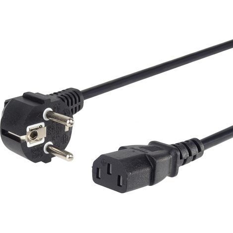 Câble d'alimentation de 230V 3m, Câble d'alimentation avec Contact de Mise à la Terre à Angle par Papport à la Prise C13, IEC de Fourniture PC à 3 Broches C13, Couleur Noire (1/3)