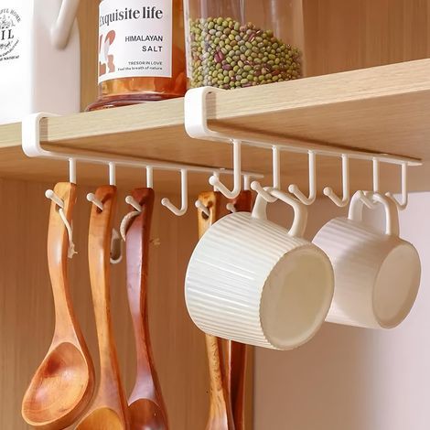 Lot de 3 Porte-Tasses,Suspendu Support Tasses Sans Perçage Cintre de Tasse de Cuisine avec Crochets Adhésifs pour Tasse, Verres à Vin, Cuillère(Blanc) (1/5)