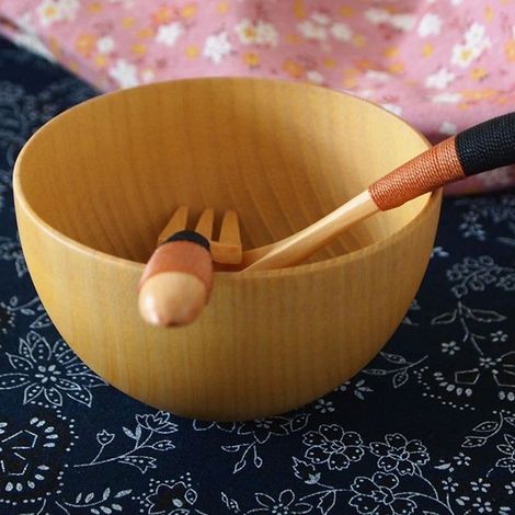 Bol/bol à riz simple en bois de jujubier clair, vaisselle en bois de taille moyenne (1/5)