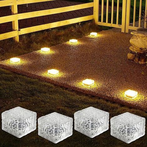 Lot de 4 lampes solaires extérieures en verre, pavés LED étanches, éclairage romantique jardin et allée (1/5)