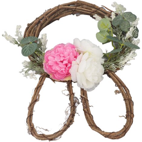 Couronne de Pâques en rotin, guirlande florale artificielle printanière, décoration de porte avec guirlande lumineuse et lapin de Pâques pour la maison (1/5)