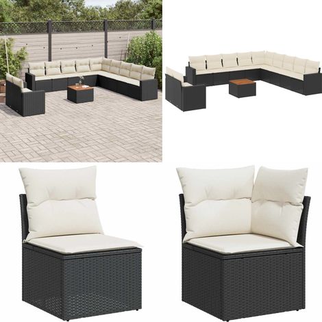 12-tlg. Garten-Sofagarnitur mit Kissen Schwarz Poly Rattan - Gartenmöbel Set - Outdoor Möbel - Rattan Gartenset - Lounge Set - Esstisch Set - Home & Living