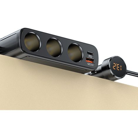 Chargeur de voiture 7 en 1 128 W avec adaptateur, prise répartitrice et interrupteur d'alimentation indépendant (1/5)