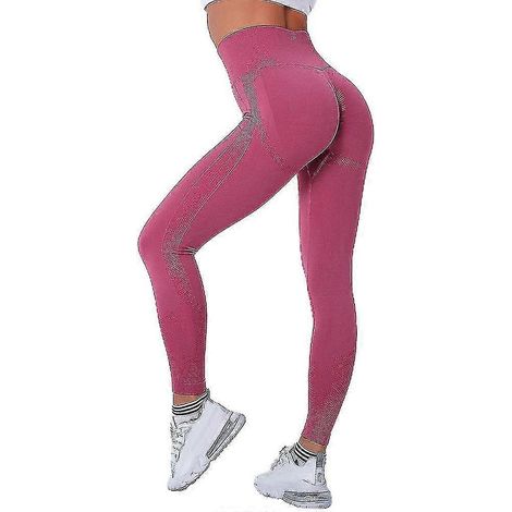Damen-Leggings mit hohem Bund, dehnbar, in voller Länge, Fitness-, Sport- und Yogahose-M-Wine Red