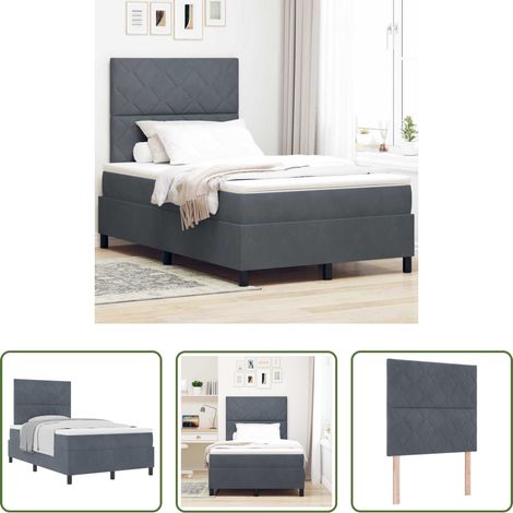 Lit à têtière réglable - Lit à ressorts avec matelas Gris foncé 120 x 200 cm Velours (1/5)