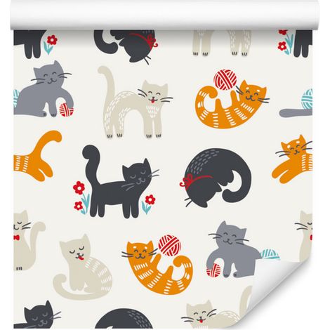 Papier peint chatons mignons style scandinave pour salon et chambre 50x1000 cm (1/5)