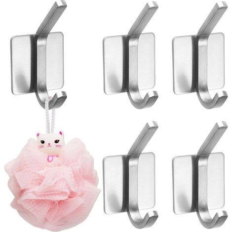 Set of 5 self-adhesive towel hooks, rustproof and waterproof (1/5)