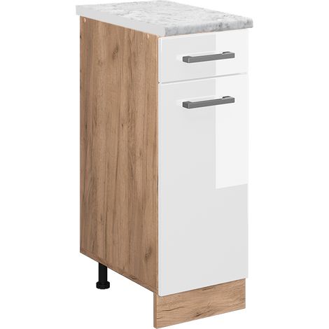 Mobiletto base per cucina R-Line, Bianco lucido, 30 cm PL Marmo, Vicco (1/4)