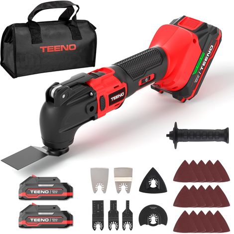 Teeno – Outil multifonction oscillant sans fil 20V – Moteur Brushless – 6 vitesses variables 8500-21000 tr/min – Angle d'oscillation 4° – Kit 25 pièces