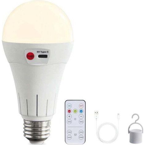Ampoules sans fil rechargeables avec télécommande, 1 paquet d'ampoules LED sans fil E27 pour lampes sans câblage, 5000 mAh, 3 températures de couleur, intensité variable, minuterie (1/4)