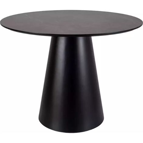 Table ronde de 100 cm gris effet marbre avec pied noir mat NOYT
