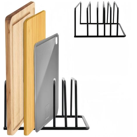 Organisateur de cuisine pour planches à découper - Support pour planches à découper - Porte-assiettes - Étagère de rangement - Étagère de rangement à cinq compartiments - Ustensiles de cuisine - Métal