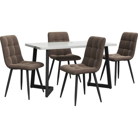 Set da pranzo con tavolo rettangolare 117 x 68 cm e 4 sedie in velluto marrone, gambe nere (1/5)
