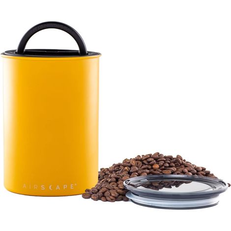 Airscape Boîte de conservation pour café et aliments - Couvercle hermétique breveté pour préserver la fraîcheur des aliments, acier inoxydable, (taille moyenne, jaune mat) (1/5)